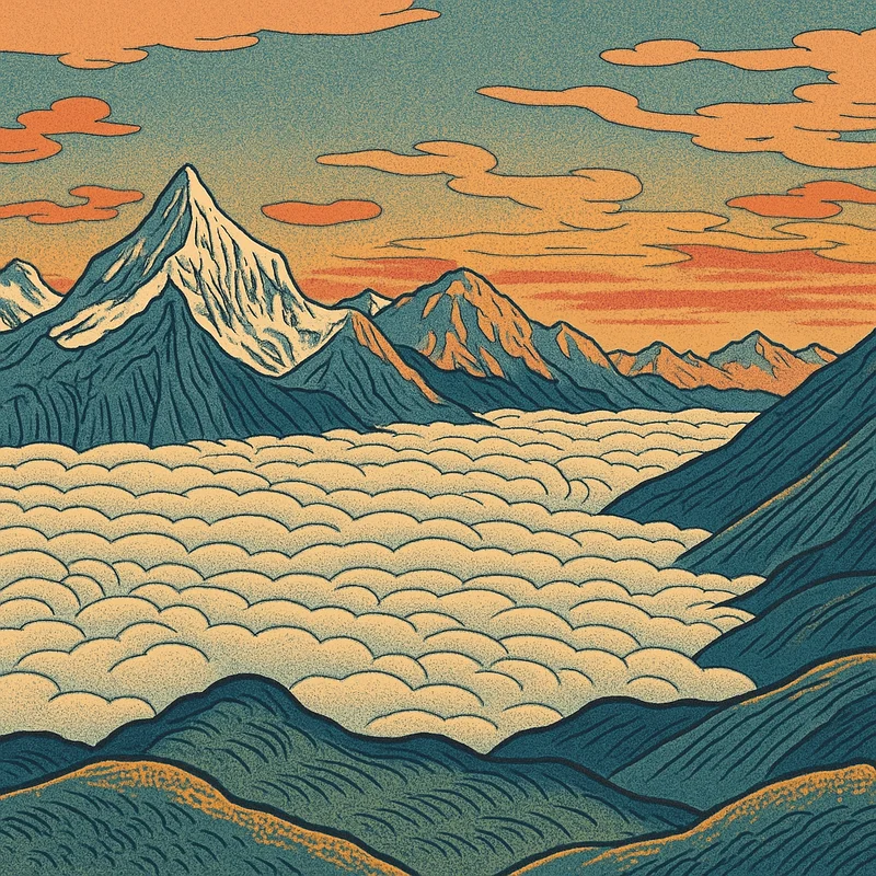 Mountain Vista as Japanese Woodblock Print